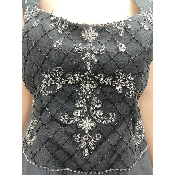 Black Cocktail Dress Fit & Flare Beaded Top Sleeveless Sz M - Picture 4 of 10